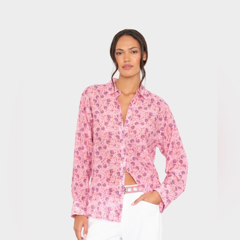 Pink Floral Button-Up Shirt - Women's Top size XS
